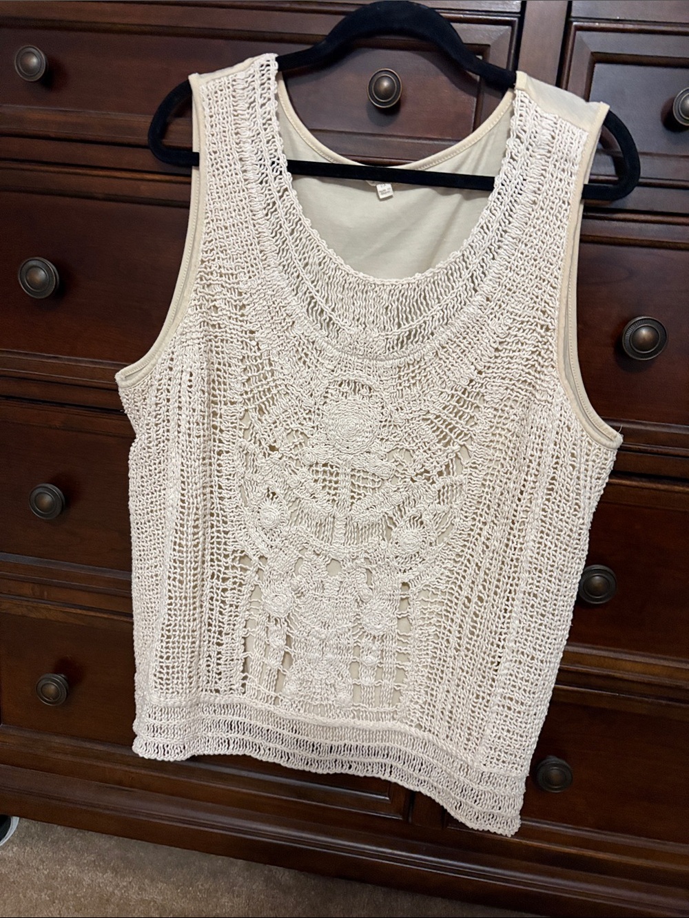 Adiva Cream Crochet Overlay Tank Top